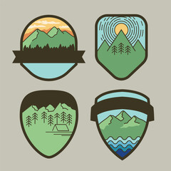 Set of Vector outdoor badge in doodle style
