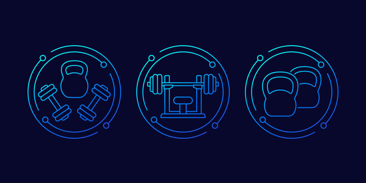 Gym and workout icons in linear design