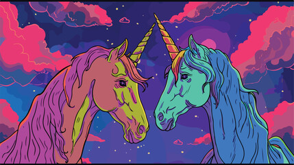 Unicorn Talking With A Friend Colored