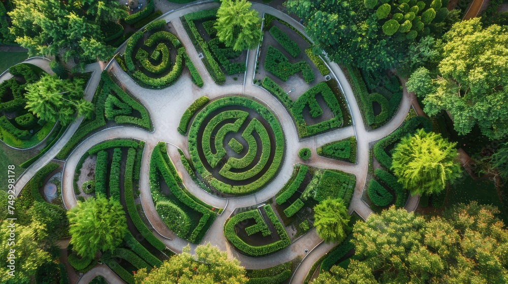 Wall mural Aerial view of Green maze garden