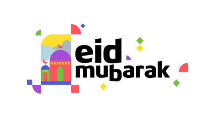 Simple Colorful Geometric Eid Mubarak Typography Isolated in White