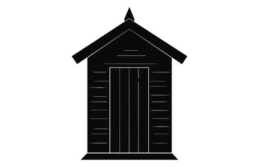 Wooden old outhouse silhouette vector, Wooden toilet, Village restroom black silhouette isolated on a white background
