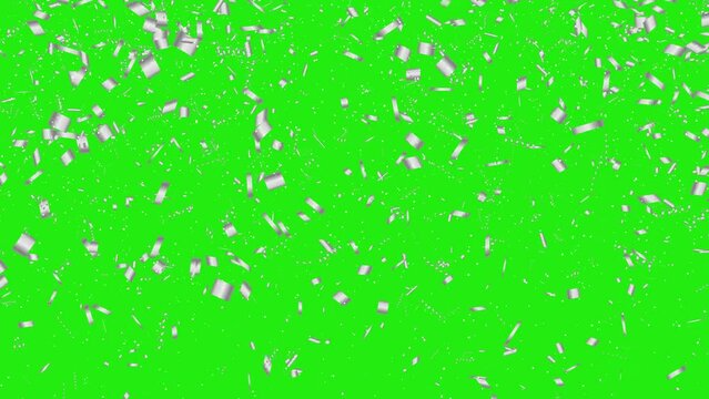 Confetti Falling On Green Screen Background, Silver Confetti Falling On Green Screen Background, Falling Down Of Lots Of Confetti. Confetti Particle Animation Silver Gradient White Confetti Falling Ce