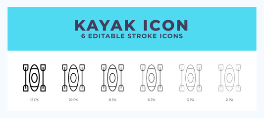 Kayak icon in thin line. Bold line. Regular line. Editable stroke.