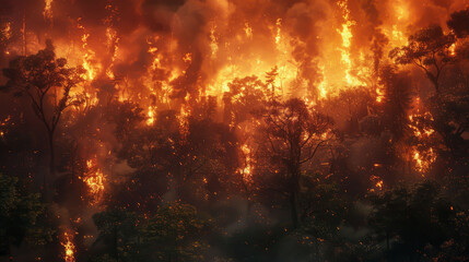 Fototapeta na wymiar Fire Apocalypse: Scary Moments of Forest Fires. 