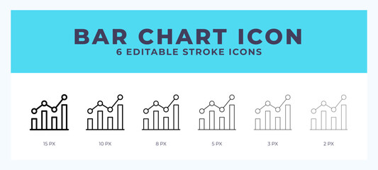 Bar chart icon set with different stroke. Vector illustration with editable stroke.