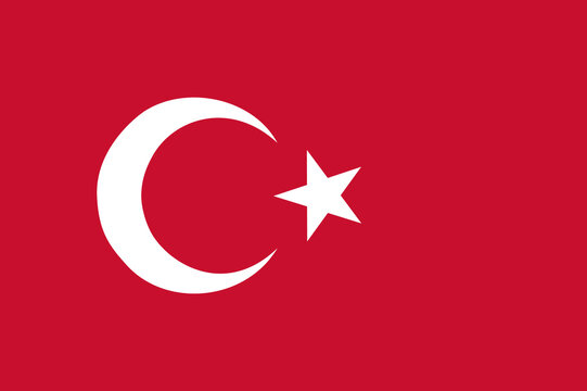 Close-up of red and white national flag of country of Türkiye with crescent moon and star. Illustration made February 5th, 2024, Zurich, Switzerland.