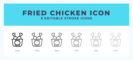 Fried chicken line icon for websites and apps. Vector illustration with editable stroke. - obrazy, fototapety, plakaty