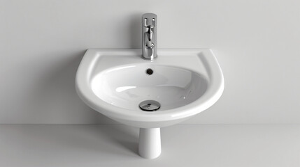 White ceramic wash basin with an automatic tap
