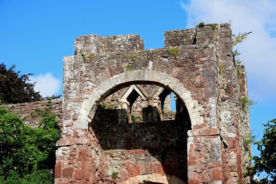 View of Rougemont Castle (also known as Exter Castle) gatehouse ruins in the city centre, Exeter, Devon, UK, Europe.