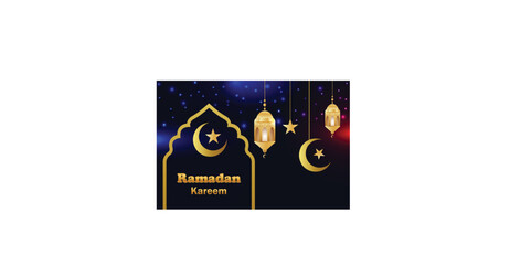 Ramadan kareem islamic background with lantern crescent moon stars and mandala pattern golden color islamic greetings. Ramadan Mubarak Islamic festival decor Holy Month celebration banner, invitation.