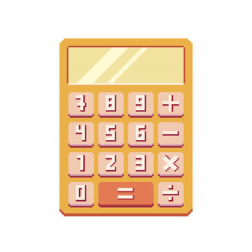 Digital calculator pixel art element. Counting device. 8 bit. Game development, mobile app. Isolated vector illustration. Cross stitch pattern.