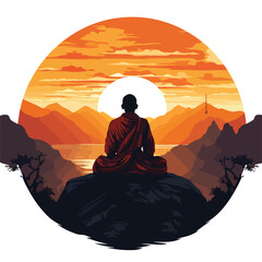 Monk meditation sit on mountain face to mountain