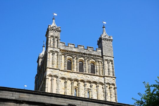 View of one the towers of the Cathedral (Cathedral Church of Saint Peter in Essex), Exeter, Devon, UK, Europe.