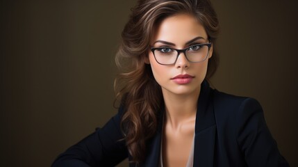 Portrait photo of a young businesswoman wearing glasses