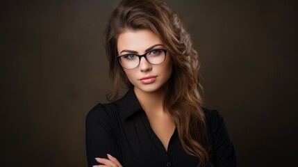 Portrait photo of a young businesswoman wearing glasses