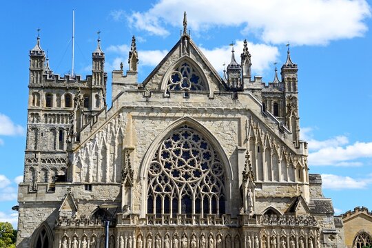View of the top of the Cathedral (Cathedral Church of Saint Peter in Essex), Exeter, Devon, UK, Europe.