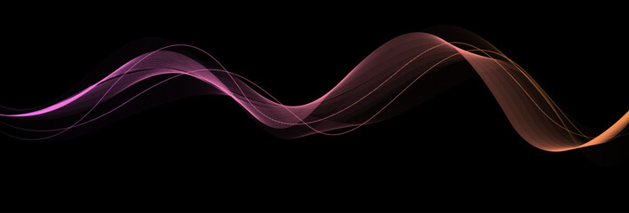 Modern futuristic flowing wave lines. Dark background with glowing wave lines. Technology, science, music concept. Vector illustration