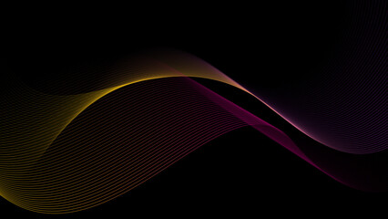 Abstract wave lines flowing on black background. Dynamic gradient light wave design for technology, digital, communication concept. Vector
