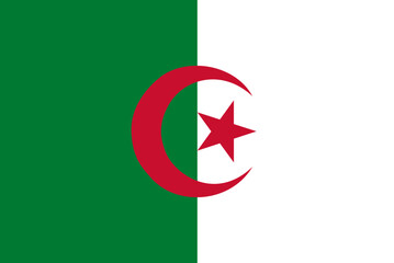 Close-up of green, white and red national flag of African country of Algeria with crescent moon and star. Illustration made February 5th, 2024, Zurich, Switzerland.