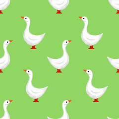 White goose. Pattern on a green background.