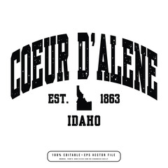 Coeur d’Alene text effect vector. Editable college t-shirt design printable text effect vector