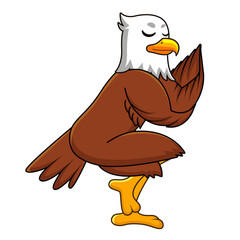 Cute eagle yoga pose, digital art illustration