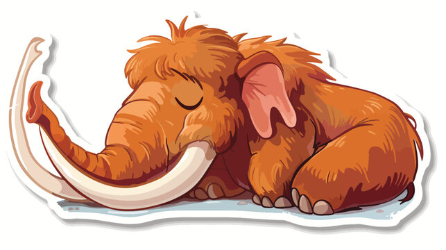 Sticker of a cartoon mammoth sleeping
