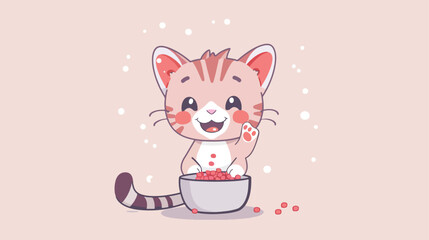 The kitten so happy holding the cat food flat illustration