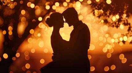 Couple Dancing Tenderly in Silhouette