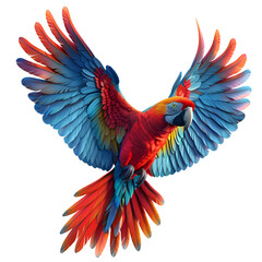 A 3D animated cartoon render of a colorful parrot soaring through the sky.