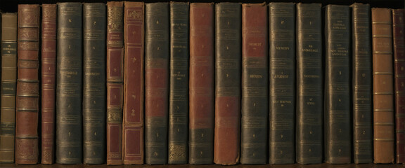 A Old ancient books, historical books. Collection of human knowledge concept. Wide format. 
