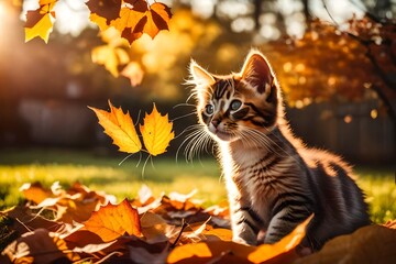 cat in the autumn forest