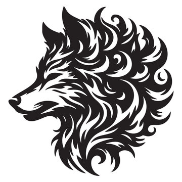 Wolf black silhouette on a transparent background, vector drawing of a predatory animal for stencil, tattoo, engraving, print