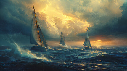 yachts in the sea - obrazy, fototapety, plakaty