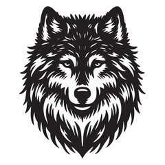 Wolf, dog black silhouette on a transparent background, vector drawing of a predatory animal for stencil, tattoo, engraving, print