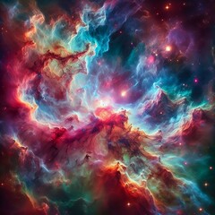 A cosmic nebula with vibrant colors and swirling gases.