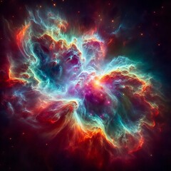 A cosmic nebula with vibrant colors and swirling gases. - obrazy, fototapety, plakaty