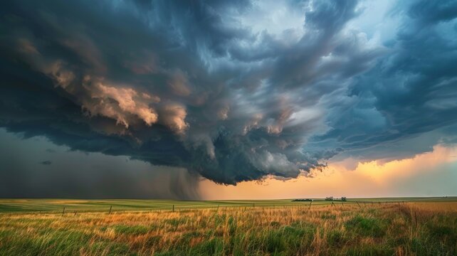 Stunning skies over the landscape seen during a storm chasing tour in the US Midwest.