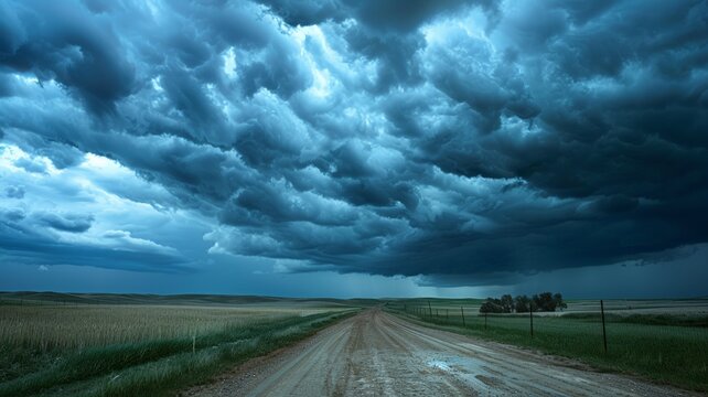 Stunning skies over the landscape seen during a storm chasing tour in the US Midwest.