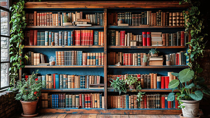 A Big Bookcase with Many Books in a House Interior 
