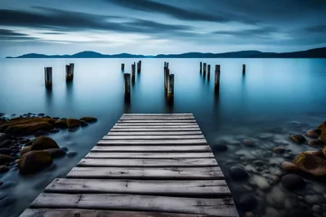Gartenposter wooden pier on the lake © Mishal