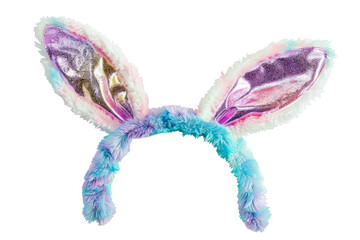 fluffy easter bunny ear head band, isolated on a white background