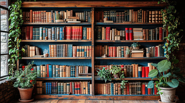 A Big Bookcase with Many Books in a House Interior 