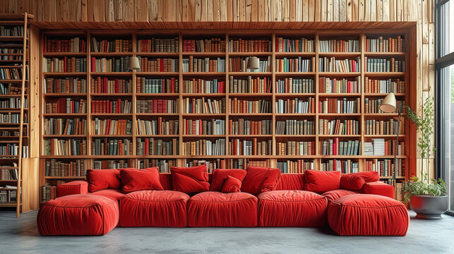 A Big Bookcase with Many Books in a House Interior 