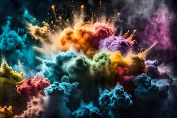 Obraz na płótnie Canvas blasting of different color of powder on the black background