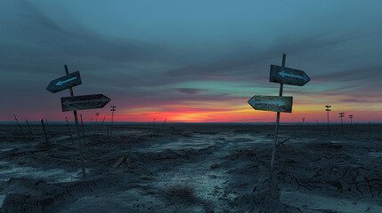 Desolate Road Signs Pointing to Distant Horizons