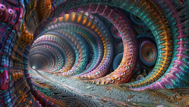 Mandelbulb Fractal Tunnel: Tunnel composed of colorful and intricate Mandelbulb fractals.