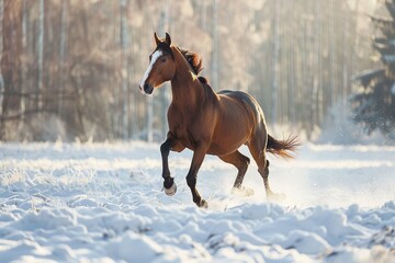 horse running in snow