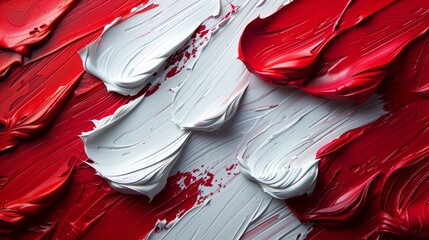 Close up seamless texture of mixed red and white painting brush strokes.